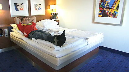 BSB champion Tommy Hill relaxing in a Stena Line cabin